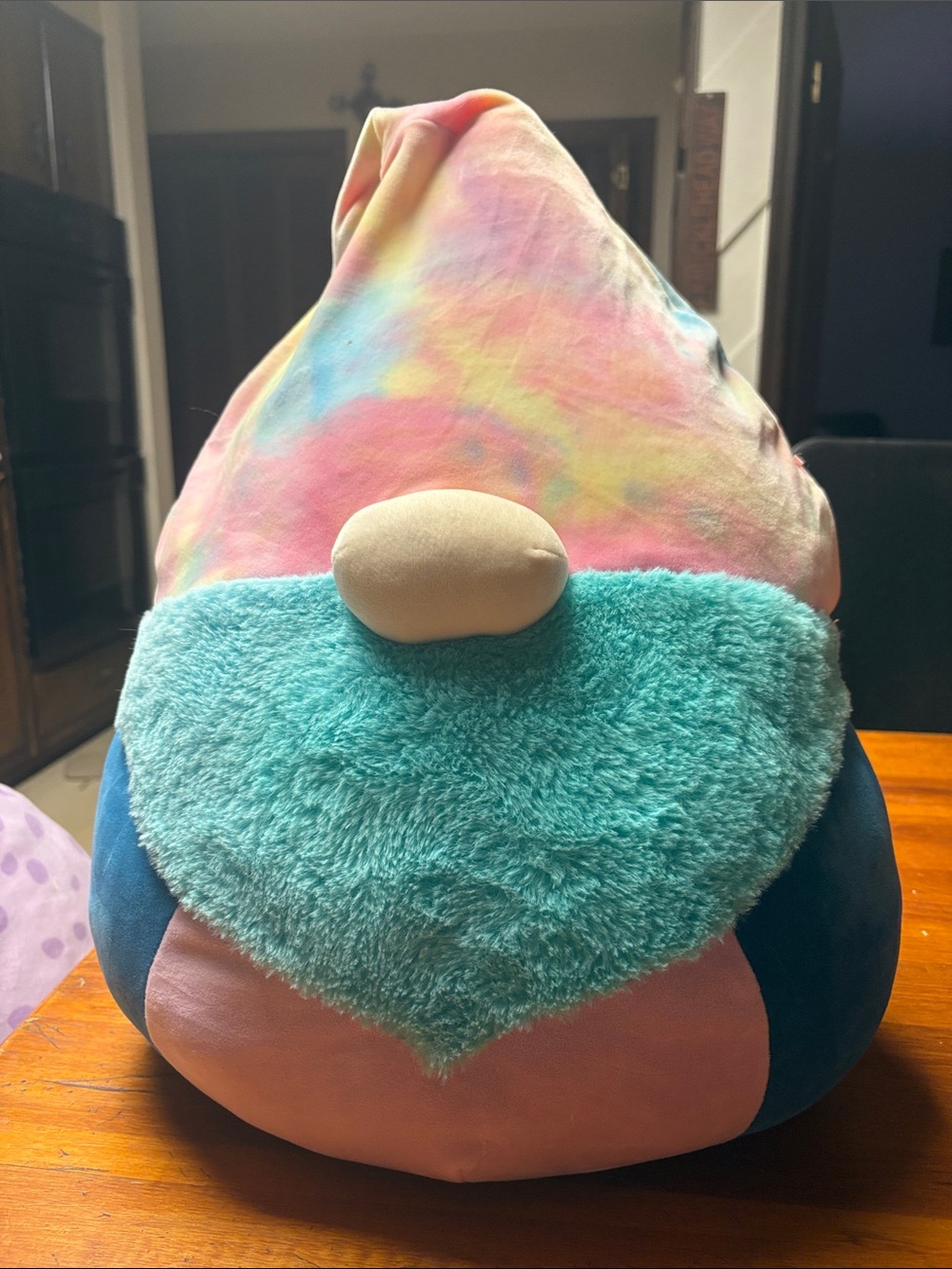 Rayford the garden gnome Pastel Tie-Dye Gnome with Teal Beard and Navy Body